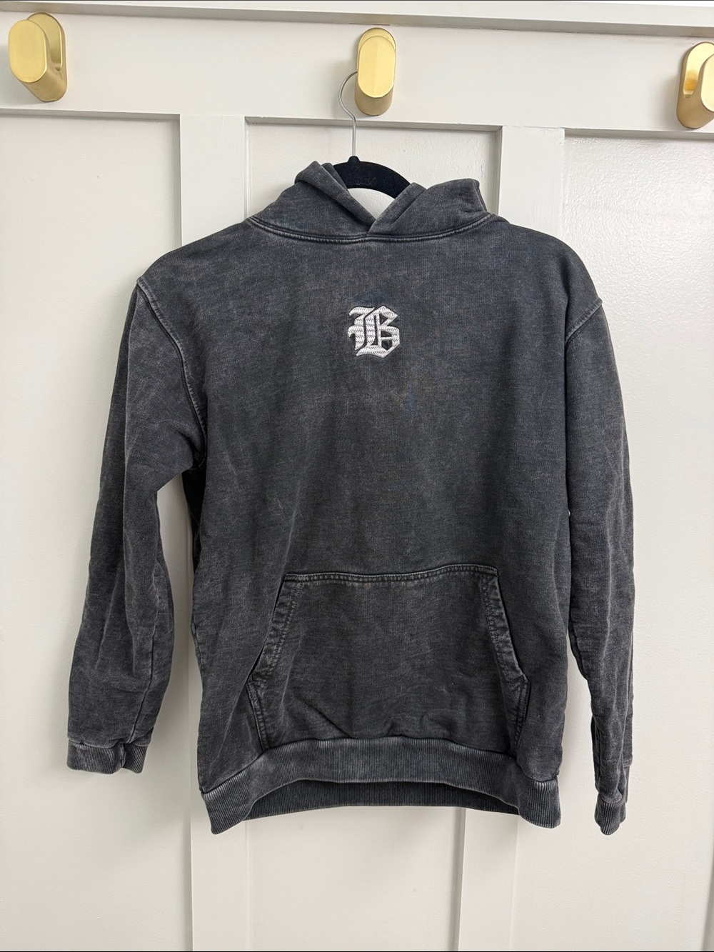 Baseballism Youth Charcoal Gray Pullover Hoodie with 'B' Crest